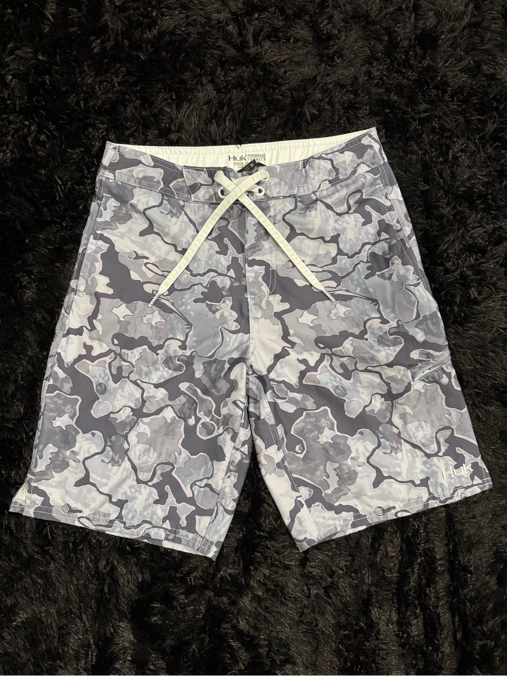 Huk Boys Gray Camo performance trunks